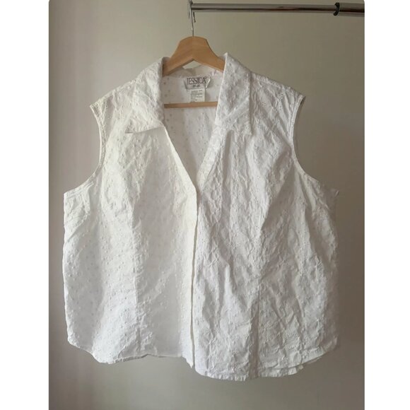 1990s Cropped Eyelet Blouse | Vintage Embroidered Cotton Tank Top - Picture 1 of 3